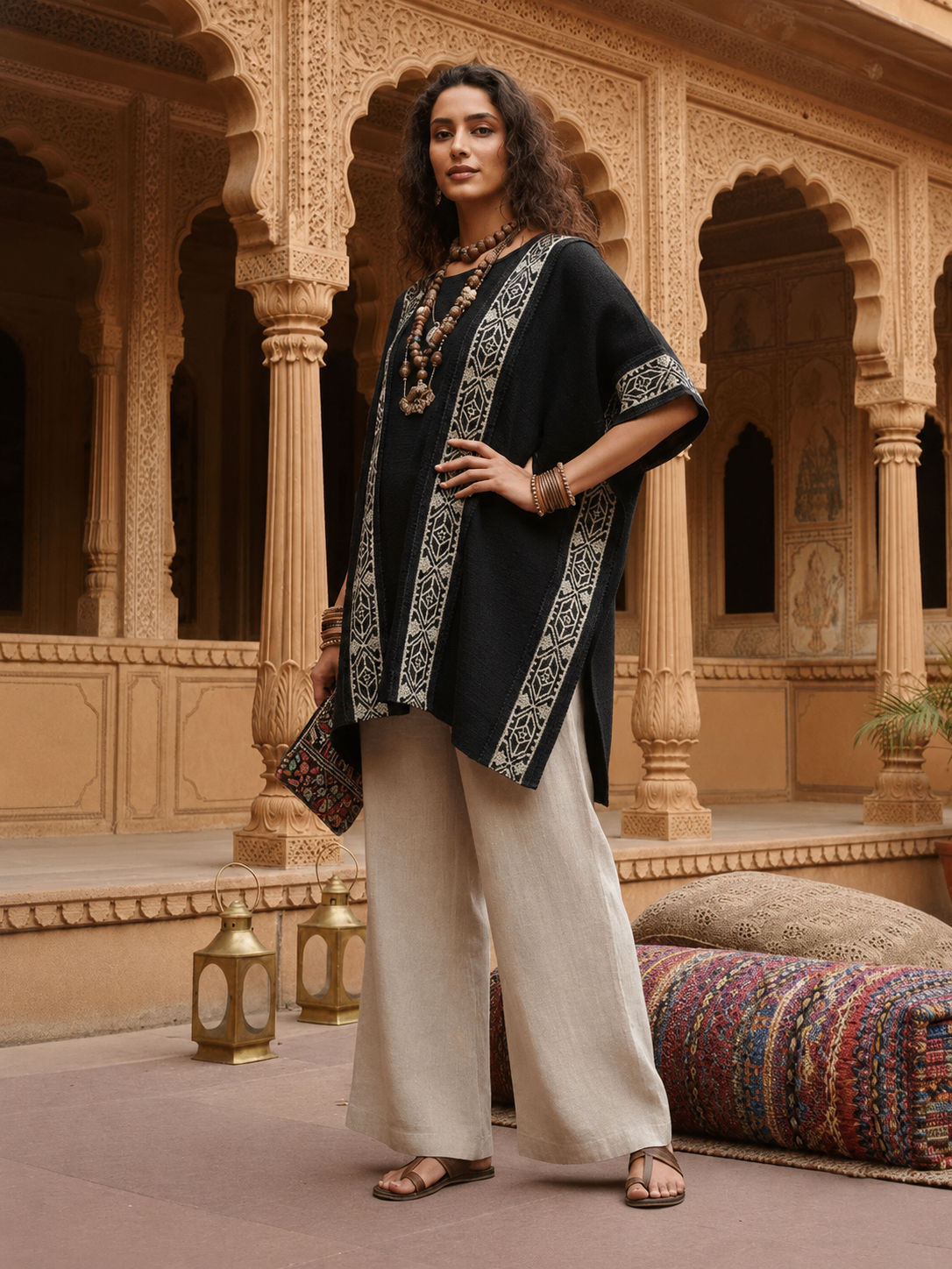 Aarini Boho Tribal Border Poncho